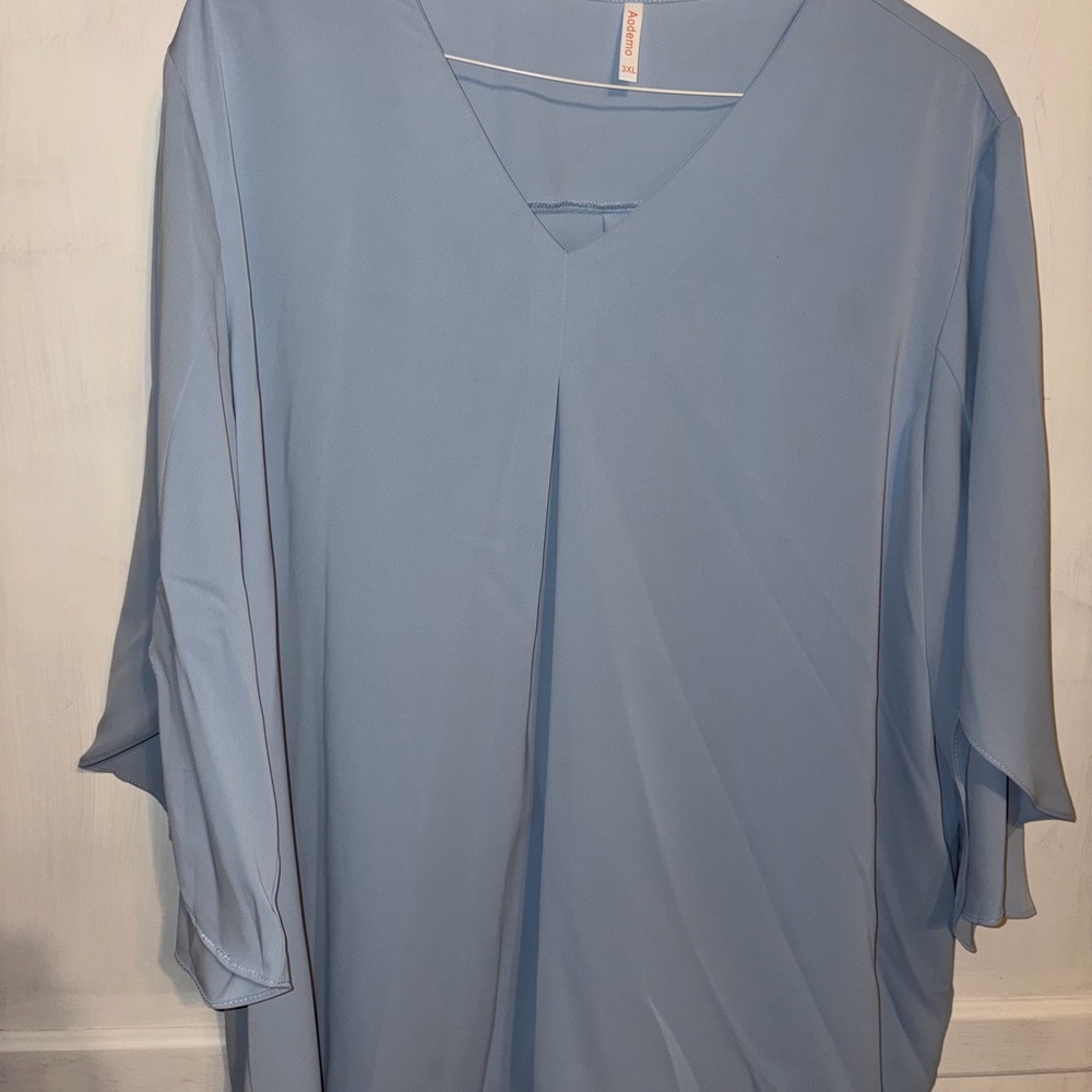 Light Blue V-Neck Blouse